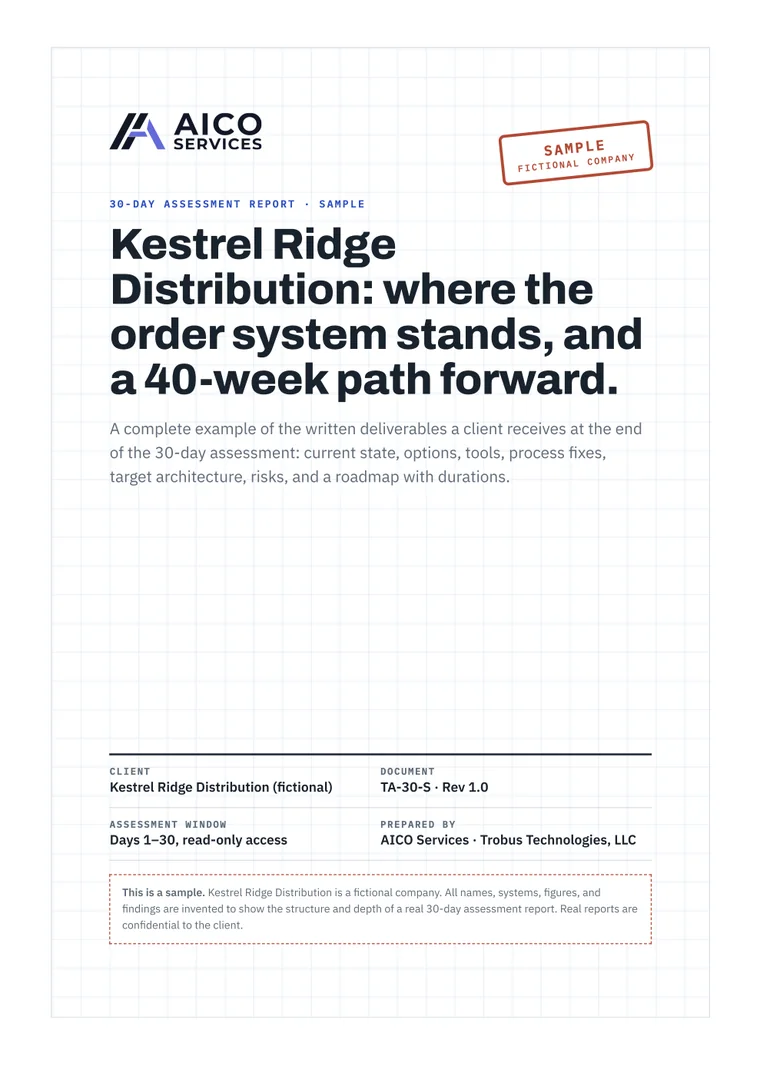 Cover of the 13-page sample assessment report