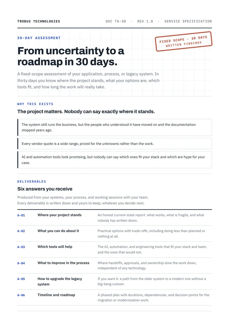 First page of the 30-day assessment specification